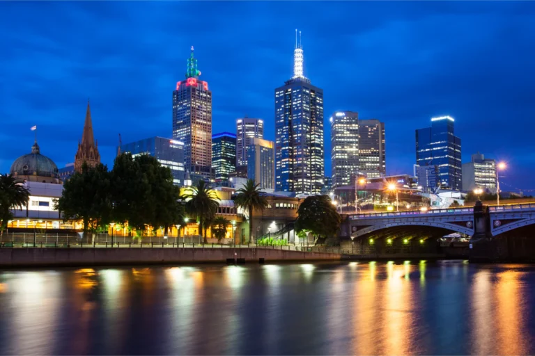Melbourne skyline at night. Melbourne late check in